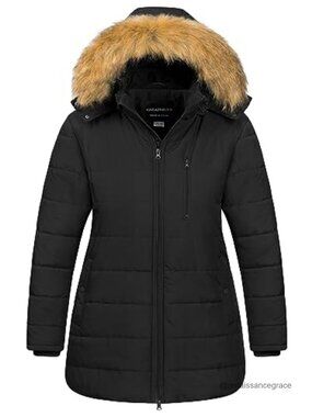 Plus Size Long Puffer Parka Fleece Lined Removable Fur Hood Winter Coat